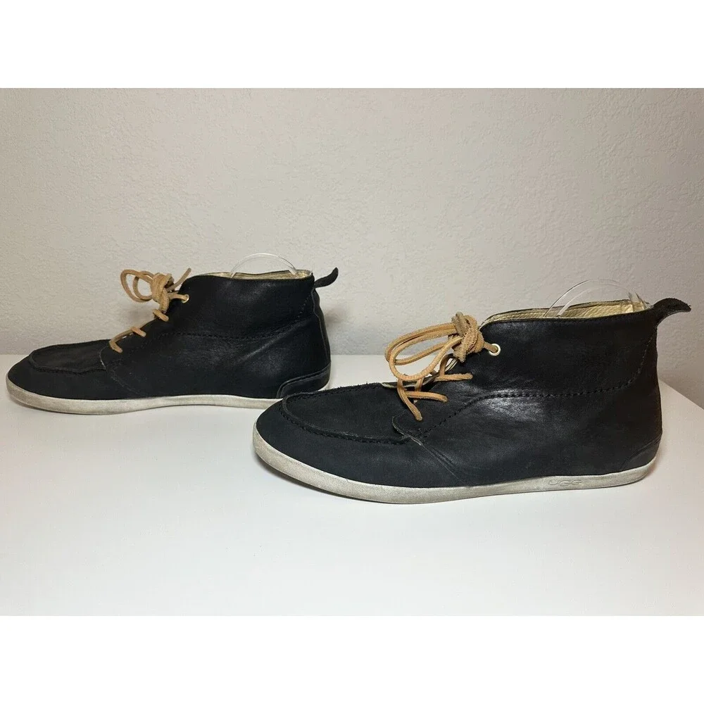 UGG Manhattan‎ Chukka Ankle Boots Shoes Black Leather Lace Up Men's SIZE 12